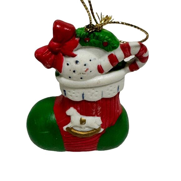 Vintage Christmas Ornaments Lot of 3 Snowman Rocking Horse Stocking Festive - Picture 4 of 7